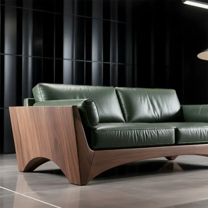Premium Leather Solid Wood Sofa – Modern Rustic Minimalist - Woodenecho