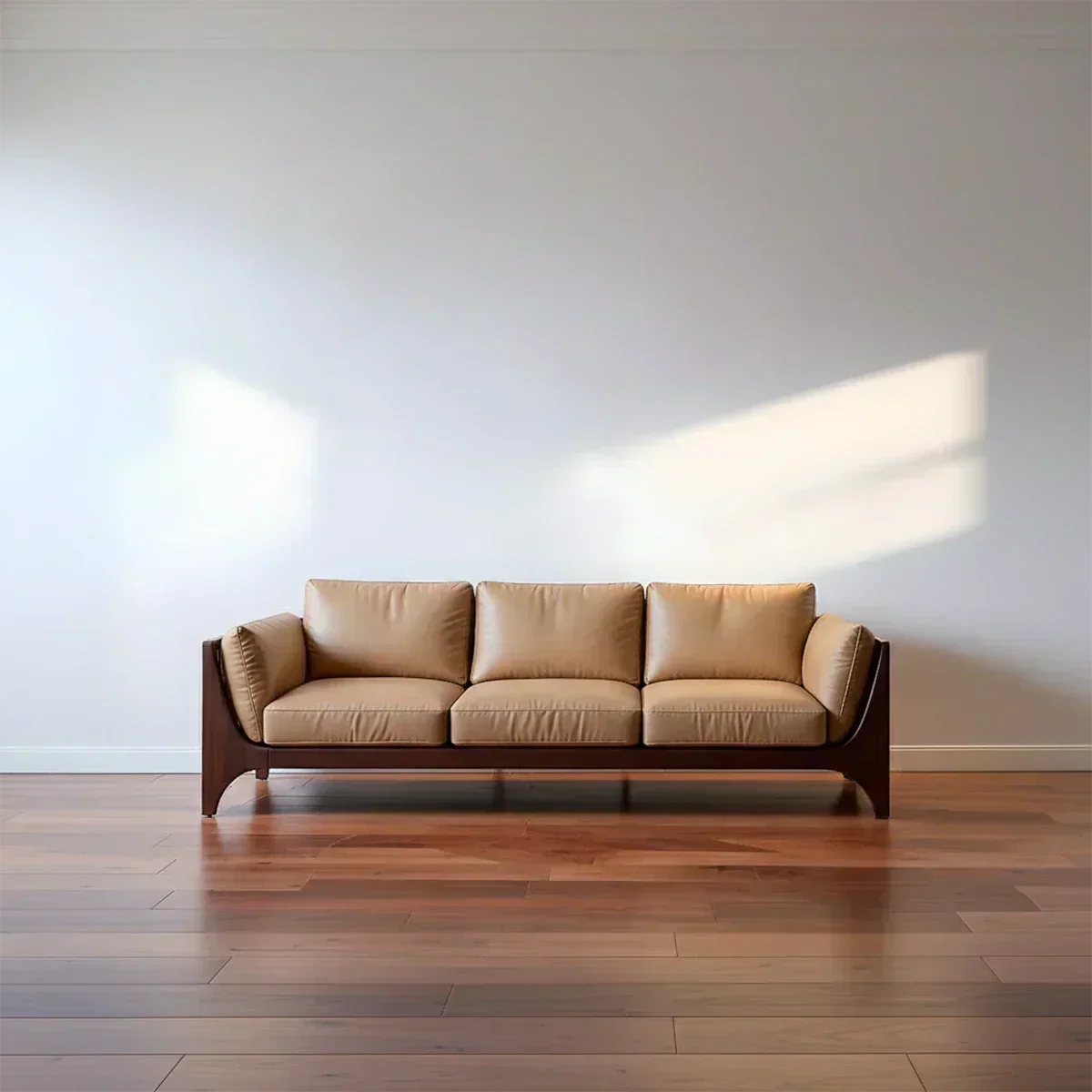 Premium Solid Wood Leather Sofa – Modern Minimal Design - Woodenecho
