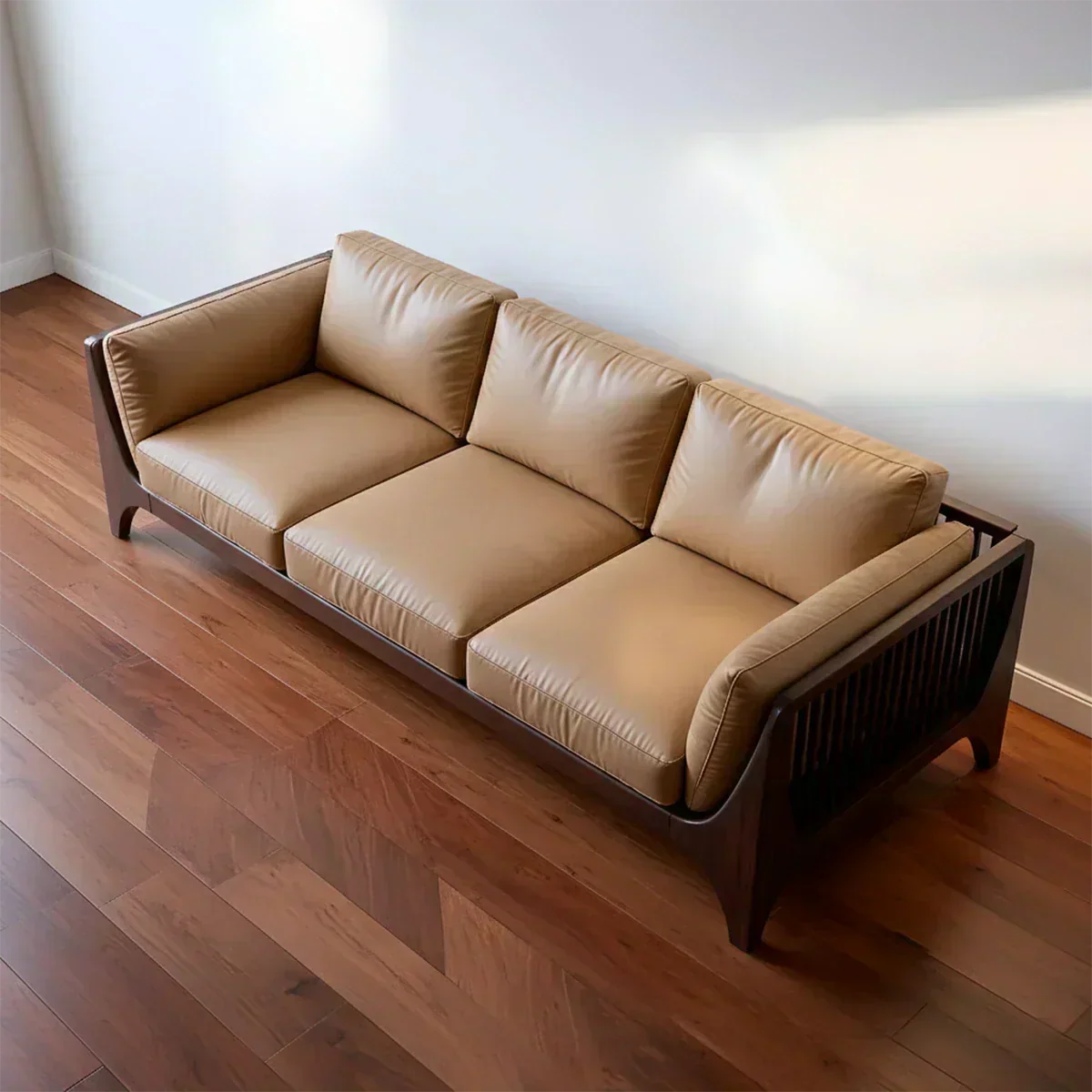 Premium Solid Wood Leather Sofa – Modern Minimal Design - Woodenecho
