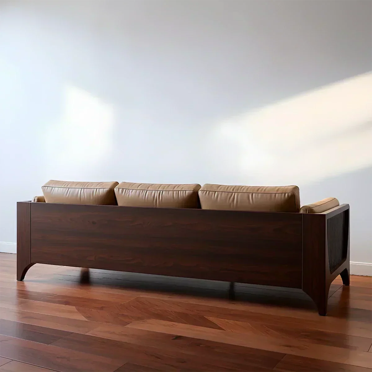 Premium Solid Wood Leather Sofa – Modern Minimal Design - Woodenecho