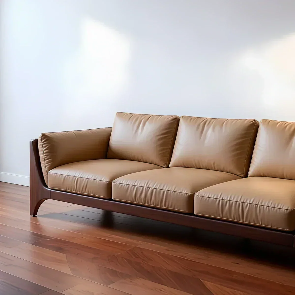 Premium Solid Wood Leather Sofa – Modern Minimal Design - Woodenecho