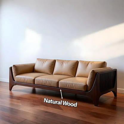 Premium Solid Wood Leather Sofa – Modern Minimal Design - Woodenecho