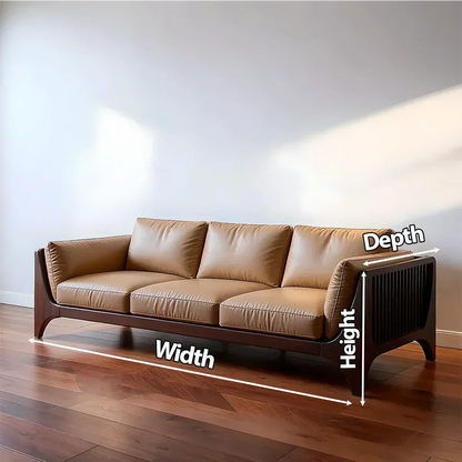 Premium Solid Wood Leather Sofa – Modern Minimal Design - Woodenecho