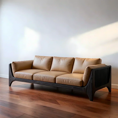 Premium Solid Wood Leather Sofa – Modern Minimal Design - Woodenecho