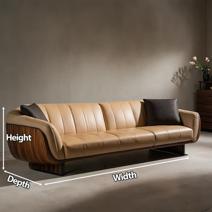 Premium Solid Wood Leather Sofa – Modern Sculptural Design - Rustirawood