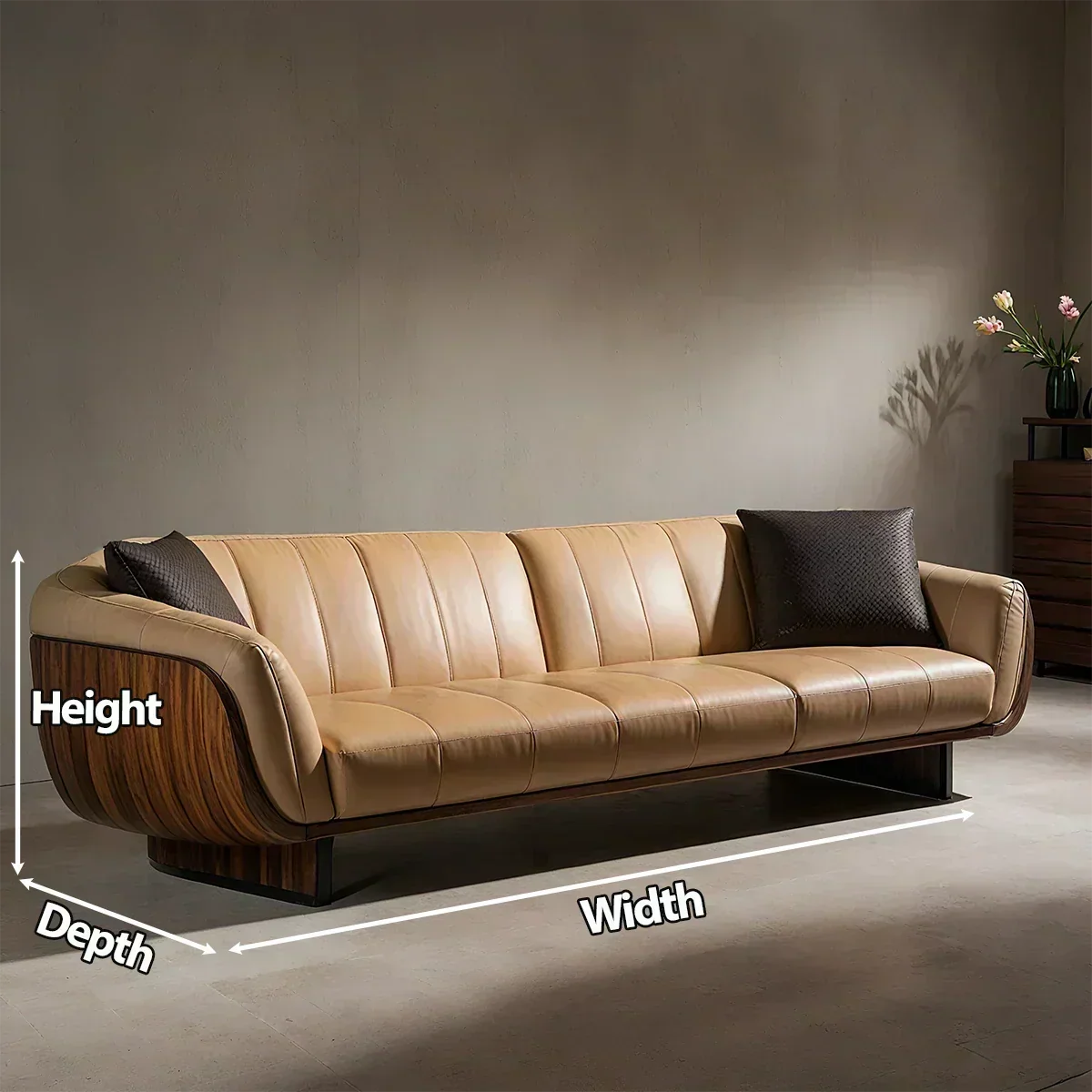 Premium Solid Wood Leather Sofa – Modern Sculptural Design - Woodenecho