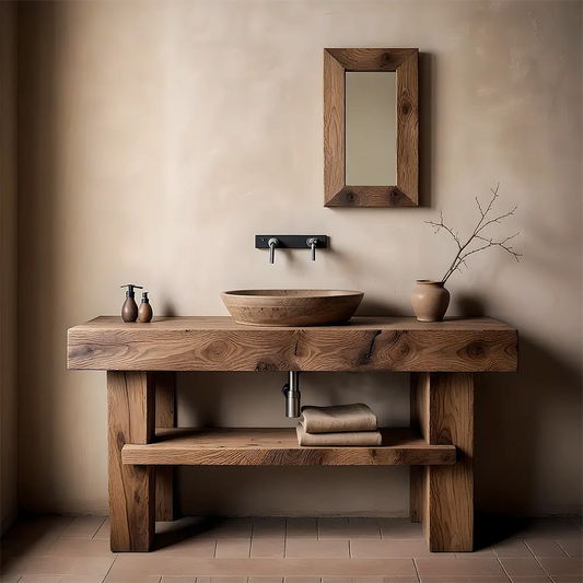 Rustic Essence Solid Oak Vanity – Handcrafted Wood Design - Elitegemse