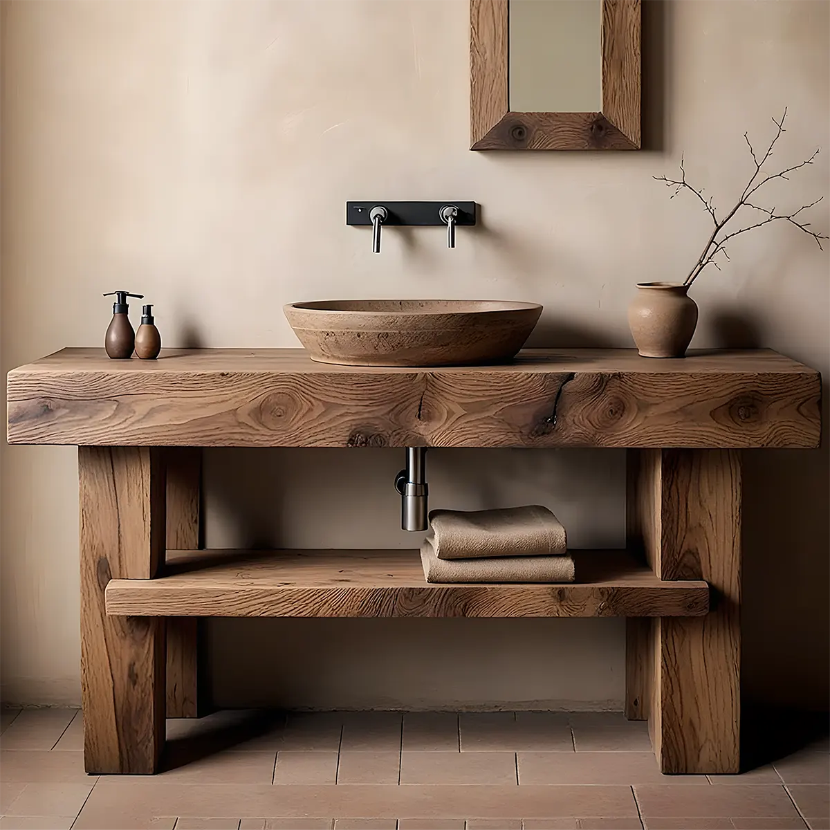 Rustic Essence Solid Oak Vanity – Handcrafted Wood Design - Elitegemse