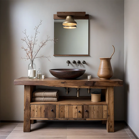 Rustic Heritage Oak Bathroom Vanity – Handcrafted Wood - Elitegemse