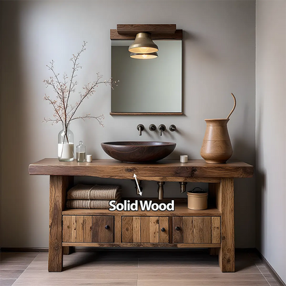 Rustic Heritage Oak Bathroom Vanity – Handcrafted Wood - Elitegemse