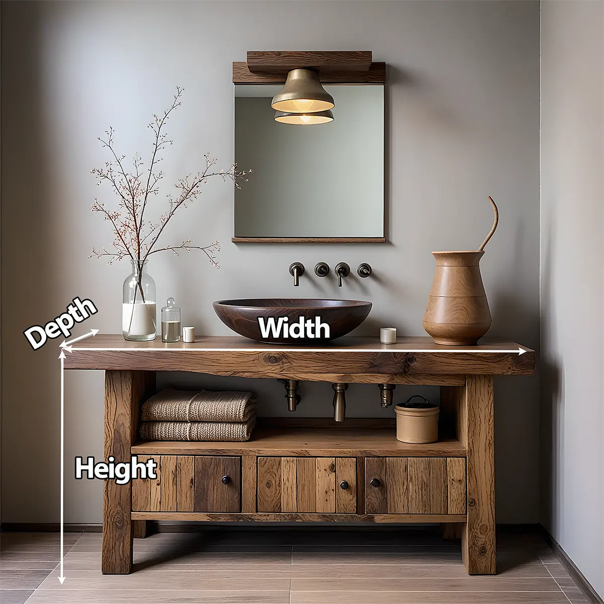 Rustic Heritage Oak Bathroom Vanity – Handcrafted Wood - Elitegemse