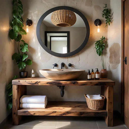 Rustic Live-Edge Natural Solid Wood Bathroom Vanity - Elitegemse