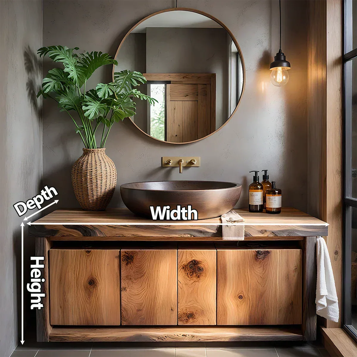 Rustic Natural Solid Wood Vanity with Bold Grain Doors - Elitegemse
