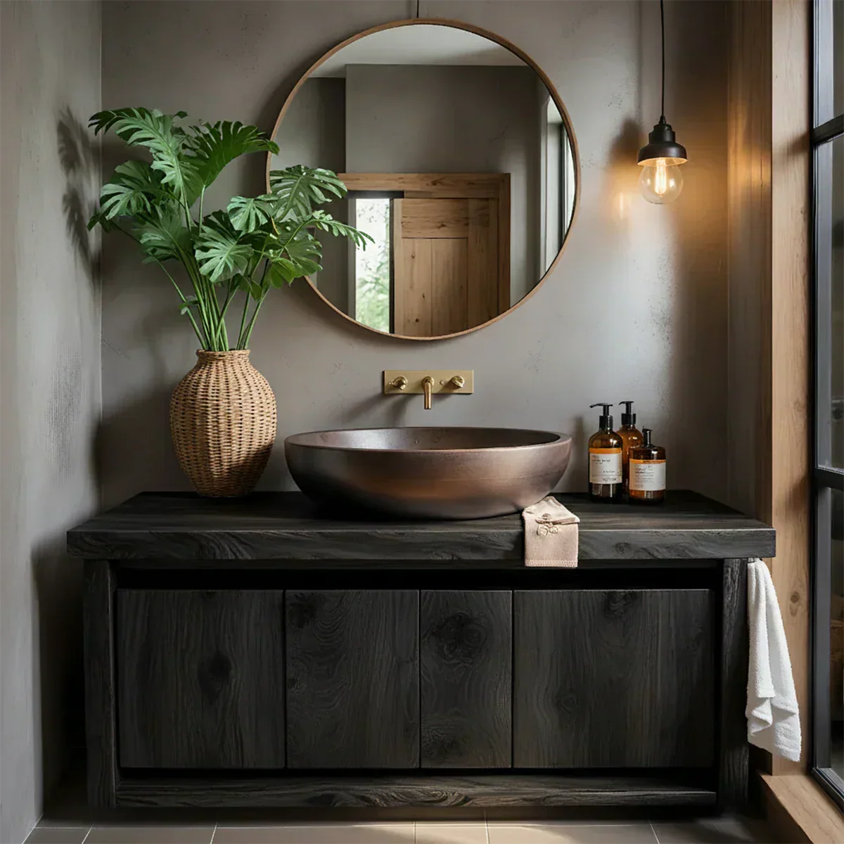 Rustic Natural Solid Wood Vanity with Bold Grain Doors - Elitegemse
