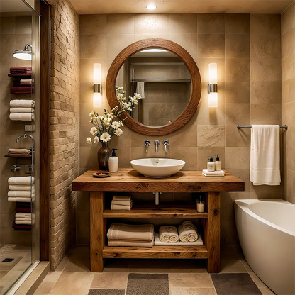 Rustic Oak Bathroom Vanity – Solid Wood Handcrafted Style - Elitegemse