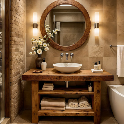 Rustic Oak Bathroom Vanity – Solid Wood Handcrafted Style - Elitegemse
