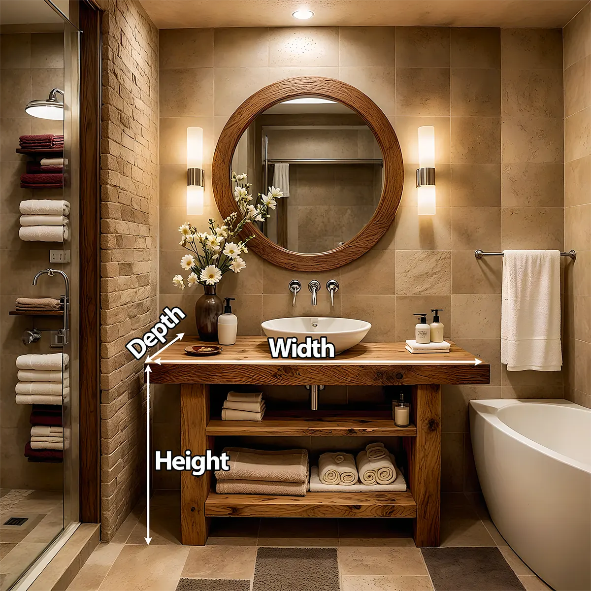Rustic Oak Bathroom Vanity – Solid Wood Handcrafted Style - Elitegemse