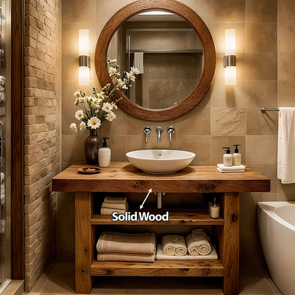 Rustic Oak Bathroom Vanity – Solid Wood Handcrafted Style - Elitegemse
