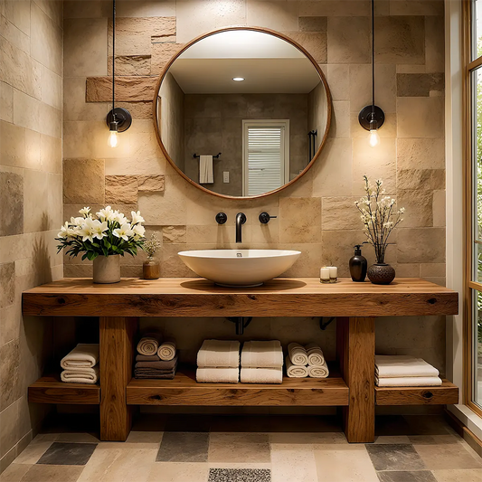 Rustic Oak Bathroom Vanity – Solid Wood Spa Design - Elitegemse