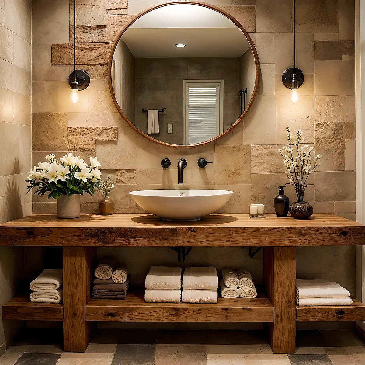Rustic Oak Bathroom Vanity – Solid Wood Spa Design - Elitegemse