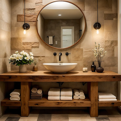 Rustic Oak Bathroom Vanity – Solid Wood Spa Design - Elitegemse