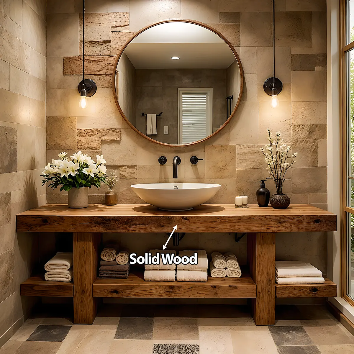 Rustic Oak Bathroom Vanity – Solid Wood Spa Design - Elitegemse