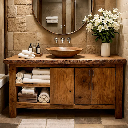 Rustic Solid Oak Bathroom Vanity – Handcrafted Wood Design - Elitegemse