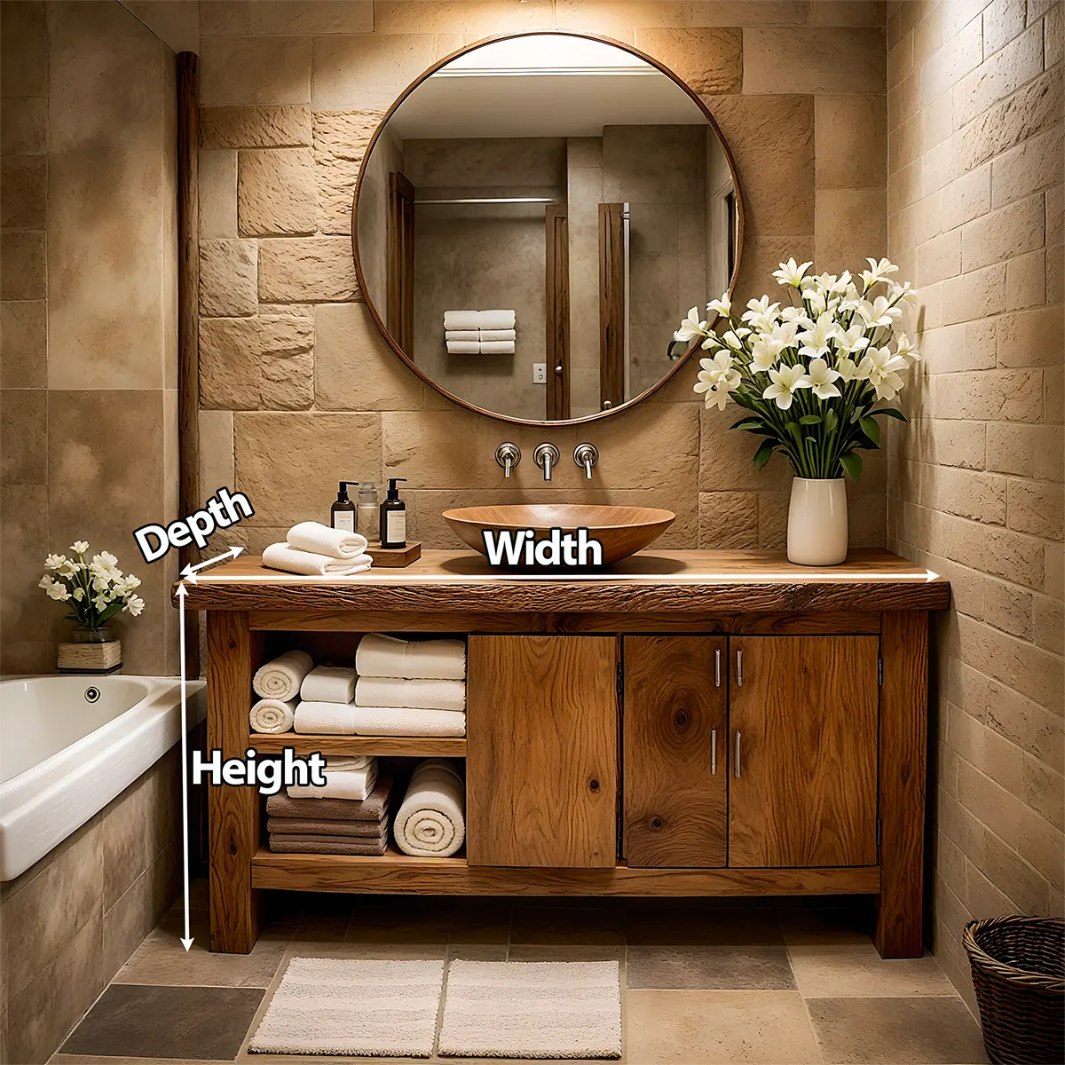 Rustic Solid Oak Bathroom Vanity – Handcrafted Wood Design - Elitegemse