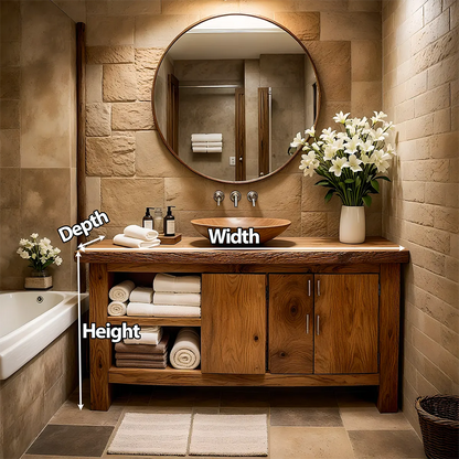 Rustic Solid Oak Bathroom Vanity – Handcrafted Wood Design - Elitegemse