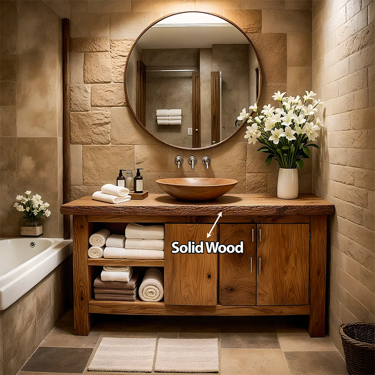 Rustic Solid Oak Bathroom Vanity – Handcrafted Wood Design - Elitegemse