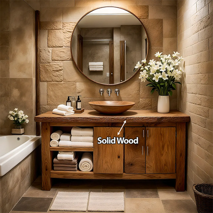 Rustic Solid Oak Bathroom Vanity – Handcrafted Wood Design - Elitegemse