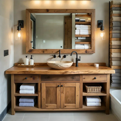 Rustic Solid Wood Bathroom Vanity – Handcrafted Farmhouse Wabi-Sabi Cabinet - Elitegemse