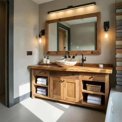 Rustic Solid Wood Bathroom Vanity – Handcrafted Farmhouse Wabi-Sabi Cabinet - Elitegemse