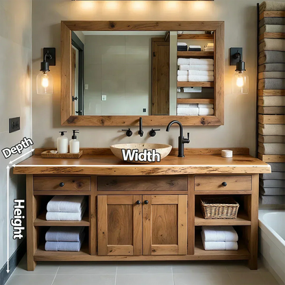 Rustic Solid Wood Bathroom Vanity – Handcrafted Farmhouse Wabi-Sabi Cabinet - Elitegemse