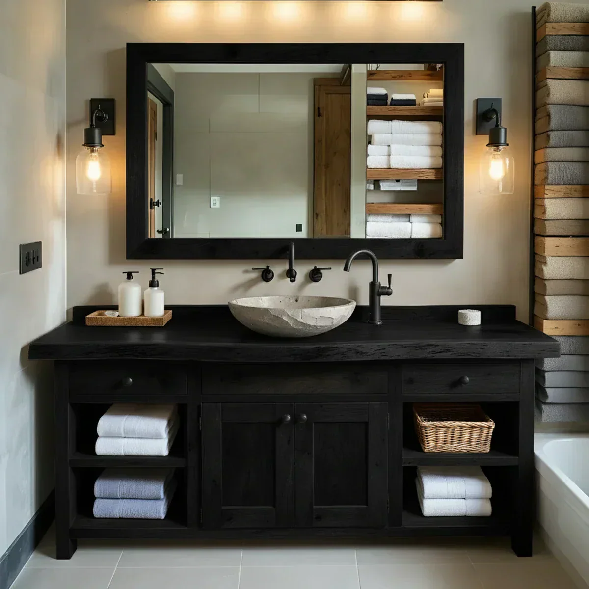 Rustic Solid Wood Bathroom Vanity – Handcrafted Farmhouse Wabi-Sabi Cabinet - Elitegemse
