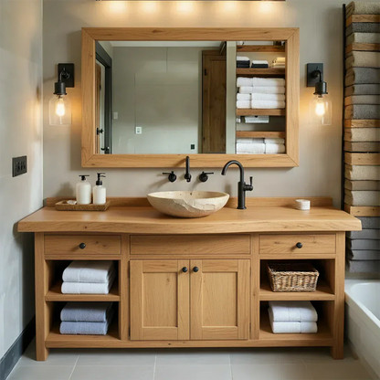 Rustic Solid Wood Bathroom Vanity – Handcrafted Farmhouse Wabi-Sabi Cabinet - Elitegemse