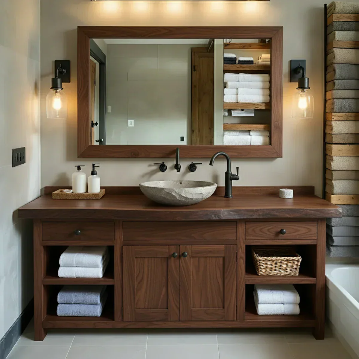 Rustic Solid Wood Bathroom Vanity – Handcrafted Farmhouse Wabi-Sabi Cabinet - Elitegemse