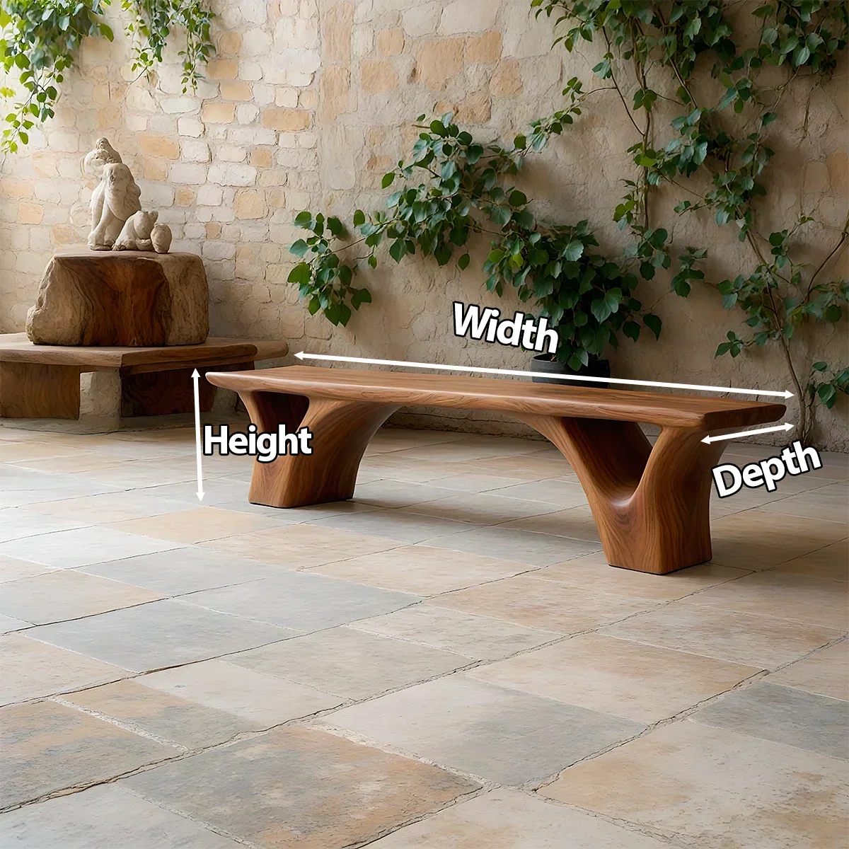 Sculpted Arch-Base Solid Wood Bench – Modern Fluid Silhouette - Rustirawood