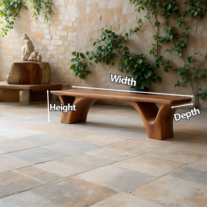 Sculpted Arch-Base Solid Wood Bench – Modern Fluid Silhouette - Rustirawood