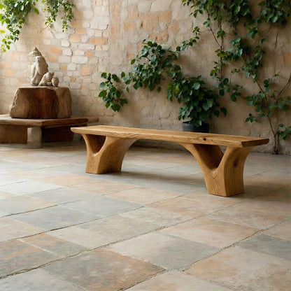Sculpted Arch-Base Solid Wood Bench – Modern Fluid Silhouette - Rustirawood