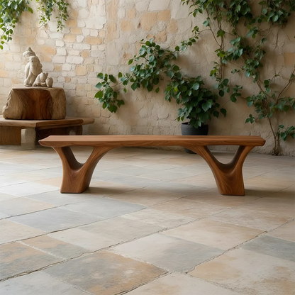 Sculpted Arch-Base Solid Wood Bench – Modern Fluid Silhouette - Rustirawood