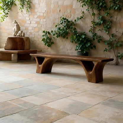 Sculpted Arch-Base Solid Wood Bench – Modern Fluid Silhouette - Rustirawood
