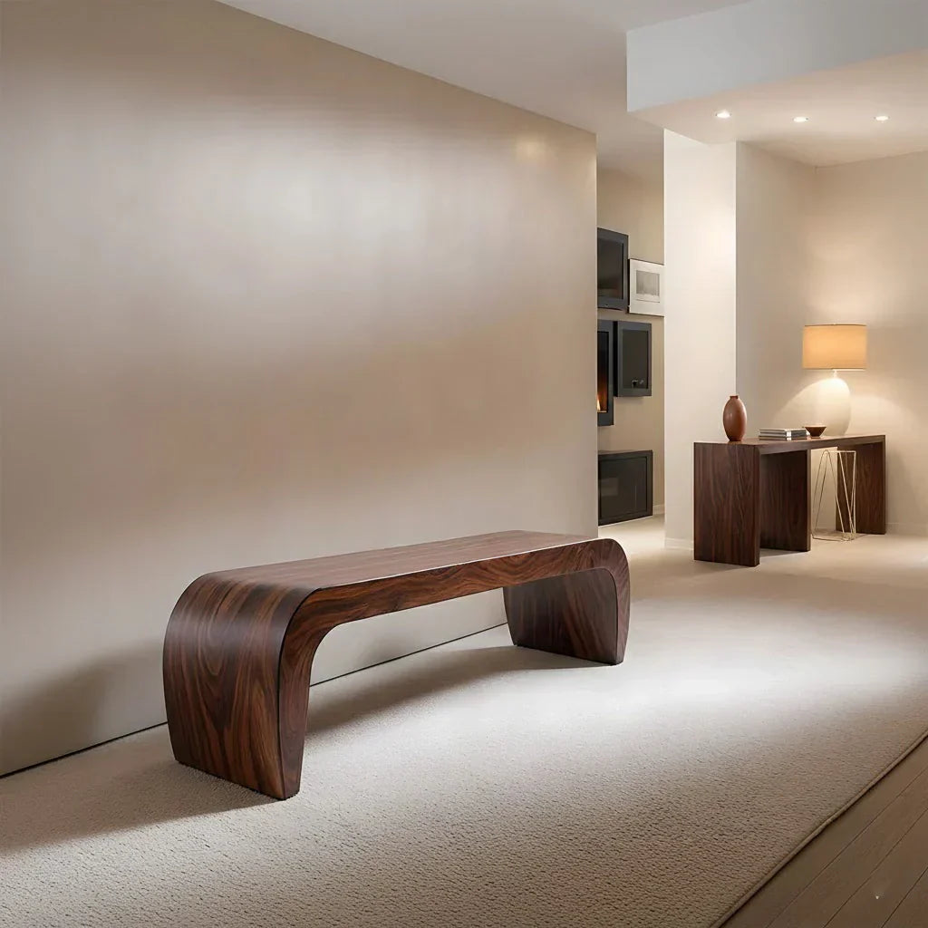 Sculpted Curved Bench in Natural Solid Wood – Modern Arc Edition - Rustirawood