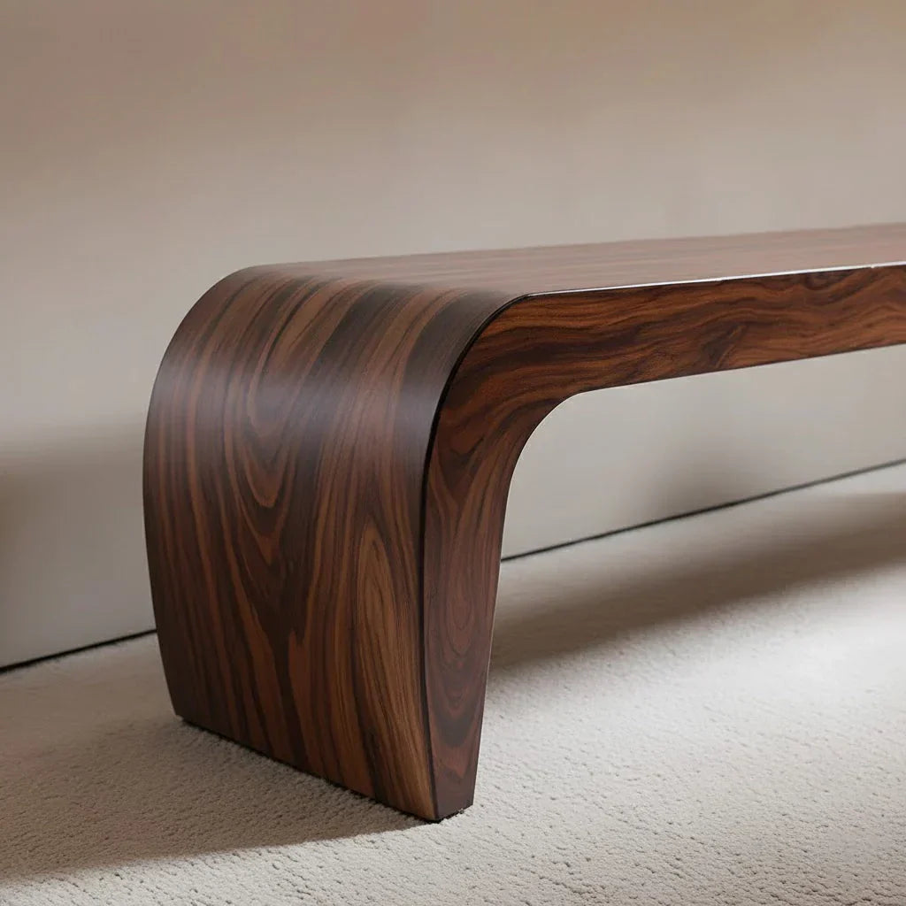 Sculpted Curved Bench in Natural Solid Wood – Modern Arc Edition - Rustirawood
