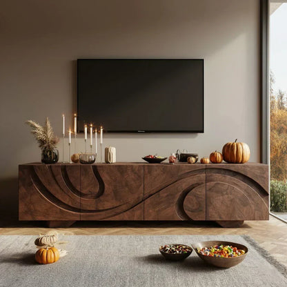 Sculpted Dark Walnut TV Stand — Lunar Tide Edition - Elitegemse