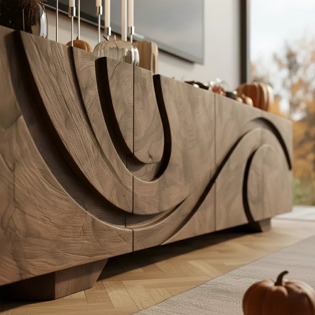 Sculpted Dark Walnut TV Stand — Lunar Tide Edition - Elitegemse