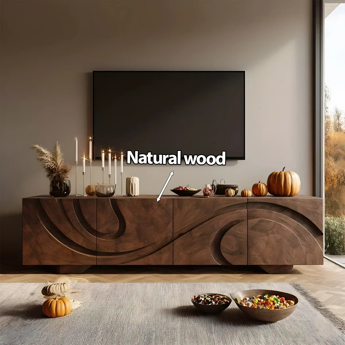 Sculpted Dark Walnut TV Stand — Lunar Tide Edition - Elitegemse