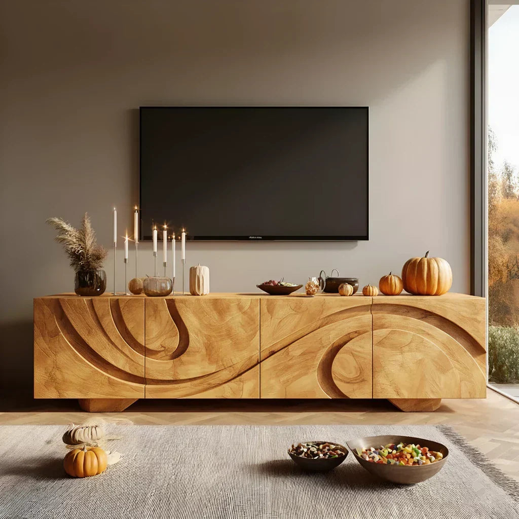 Sculpted Dark Walnut TV Stand — Lunar Tide Edition - Elitegemse