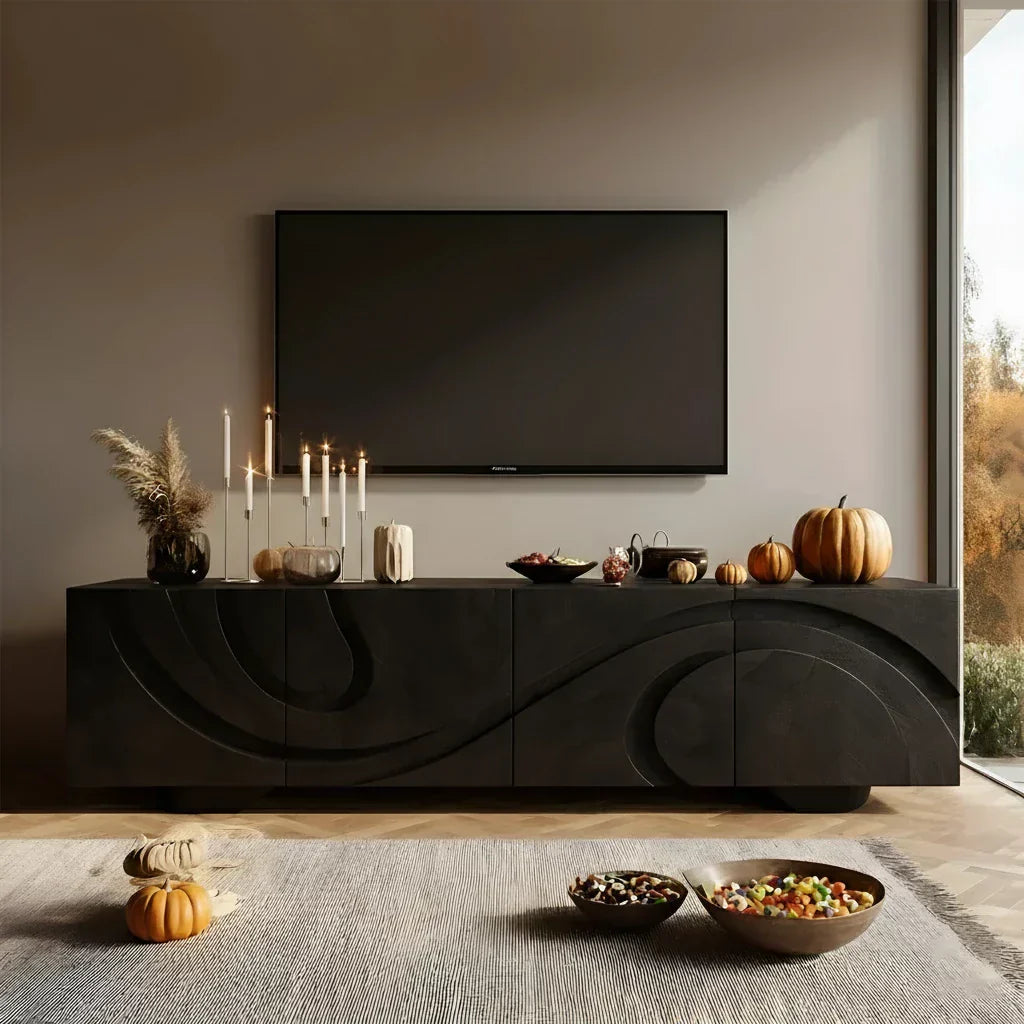 Sculpted Dark Walnut TV Stand — Lunar Tide Edition - Elitegemse