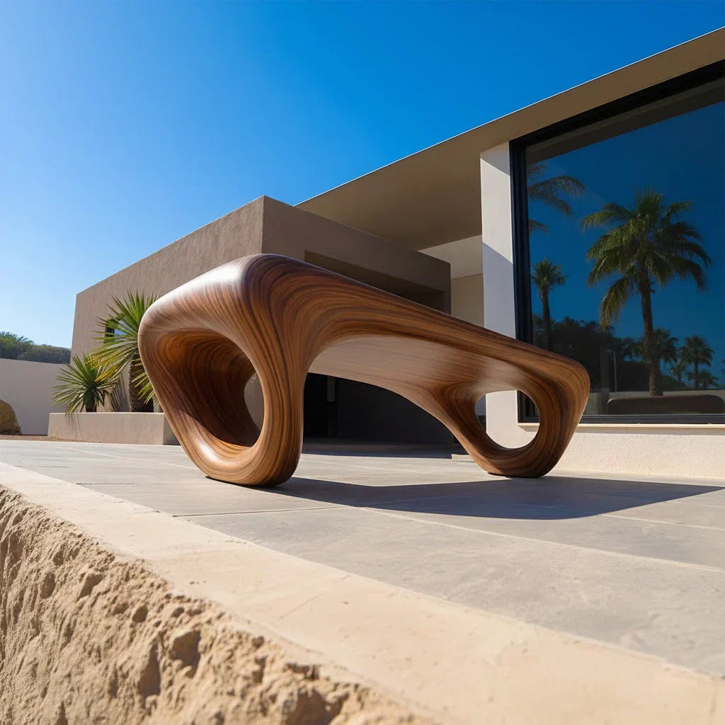 Sculpted Loop Bench in Natural Solid Wood - Rustirawood
